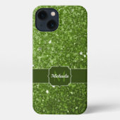 Lichtgroene groene faux glitter sparkle Monogram iPhone Hoesje (Achterkant)