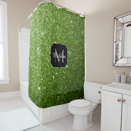Lichtgroene groene glitter glinstert Monogram Douchegordijn (In situ)