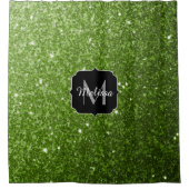 Lichtgroene groene glitter sparkles Monogram Douchegordijn (Voorkant)