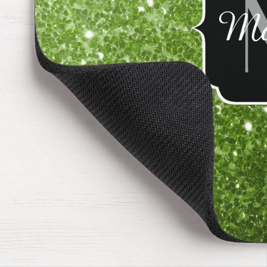 Lichtgroene groene glitter sparkles Monogram Muismat (Hoek)