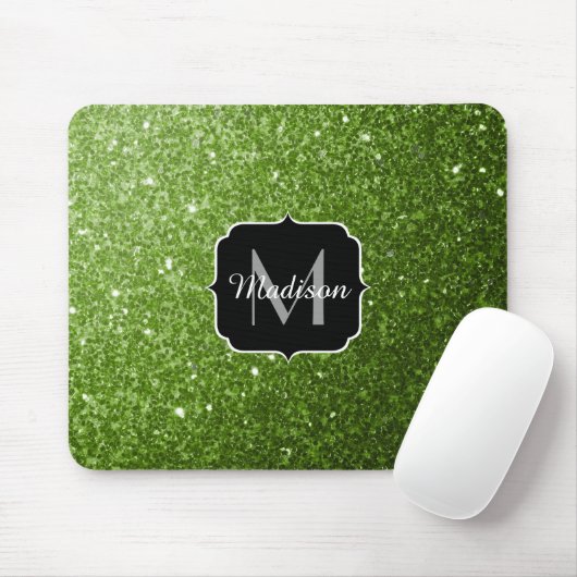 Lichtgroene groene glitter sparkles Monogram Muismat (Met muis)