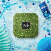 Lichtgroene groene glitter sparkles Monogram Papieren Bordje (Feest)
