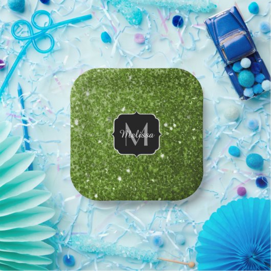 Lichtgroene groene glitter sparkles Monogram Papieren Bordje (Feest)