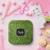 Lichtgroene groene glitter sparkles Monogram Papieren Bordje (Feest)