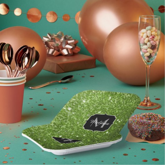 Lichtgroene groene glitter sparkles Monogram Papieren Bordje (Multi)