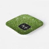 Lichtgroene groene glitter sparkles Monogram Papieren Bordje (Gebogen)