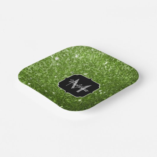 Lichtgroene groene glitter sparkles Monogram Papieren Bordje (Gebogen)