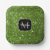 Lichtgroene groene glitter sparkles Monogram Papieren Bordje (Voorkant)