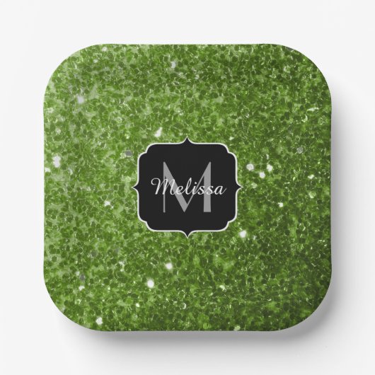 Lichtgroene groene glitter sparkles Monogram Papieren Bordje (Voorkant)