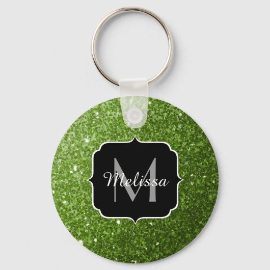 Lichtgroene groene glitter sparkles Monogram Sleutelhanger (Voorkant)