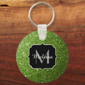 Lichtgroene groene glitter sparkles Monogram Sleutelhanger (Achterkant)