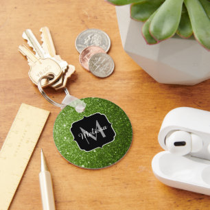 Lichtgroene groene glitter sparkles Monogram Sleutelhanger
