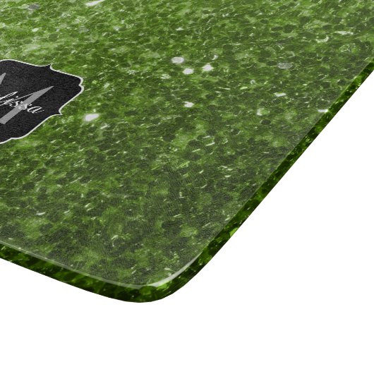 Lichtgroene groene glitter sparkles Monogram Snijplank (Hoek)
