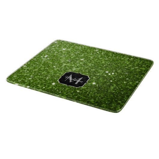 Lichtgroene groene glitter sparkles Monogram Snijplank (Hoek)