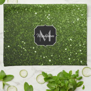 Lichtgroene groene glitter sparkles Monogram Theedoek