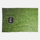 Lichtgroene groene glitter sparkles Monogram Theedoek (Horizontaal)