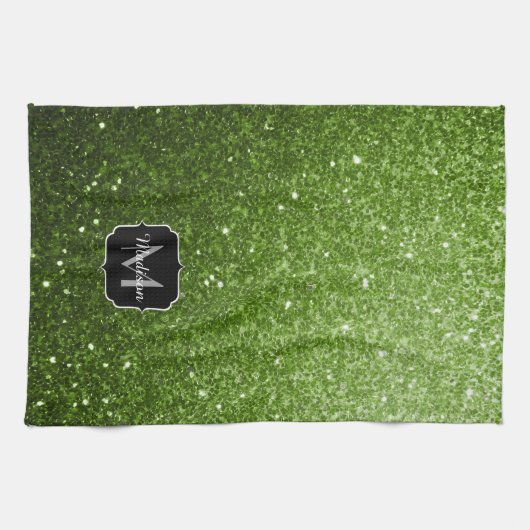 Lichtgroene groene glitter sparkles Monogram Theedoek (Horizontaal)