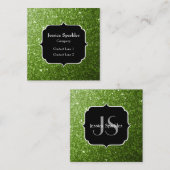 Lichtgroene groene glitter sparkles Monogram Vierkante Visitekaartje (Voorkant / Achterkant)