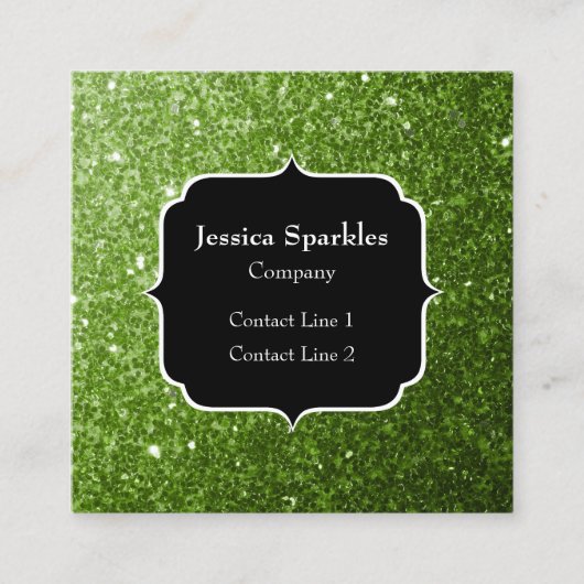 Lichtgroene groene glitter sparkles Monogram Vierkante Visitekaartje (Voorkant)