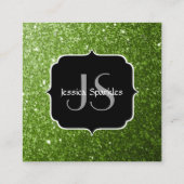 Lichtgroene groene glitter sparkles Monogram Vierkante Visitekaartje (Achterkant)