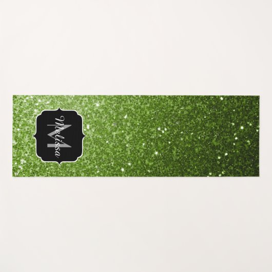 Lichtgroene groene glitter sparkles Monogram Yogamat (Voorkant (horizontaal))