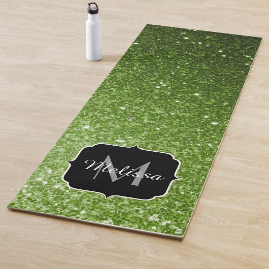 Lichtgroene groene glitter sparkles Monogram Yogamat (In situ)