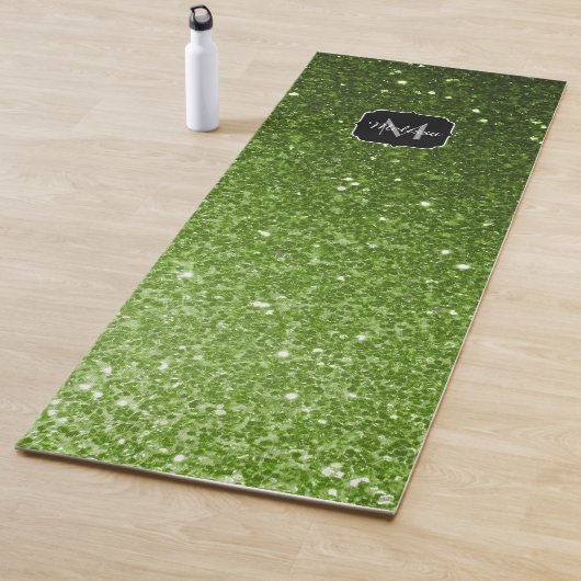 Lichtgroene groene glitter sparkles Monogram Yogamat (In situ)