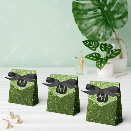 Lichtgroene groene glitter vonken Monogram Bedankdoosjes (Meervoudige)