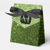Lichtgroene groene glitter vonken Monogram Bedankdoosjes (Voorkant Zijde)