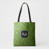 Lichtgroene groene glitter vonken Monogram Tote Bag (Voorkant)