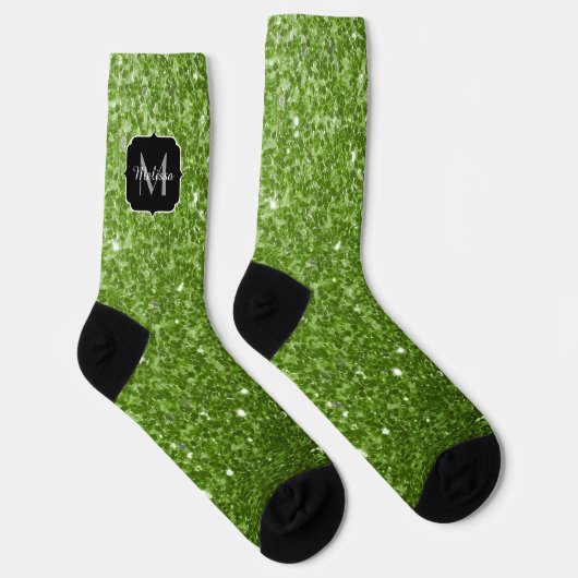 Lichtgroene groene namaak glinster glans Monogram Sokken (Rechts)