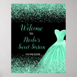 Lichtgroene jurk Faux Glitter Sweet 16 Welkom Poster
