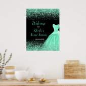Lichtgroene jurk Faux Glitter Sweet 16 Welkom Poster (Keuken)