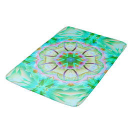 Lichtgroene korrelige textuur, bloemen kaleidoscoo badmat