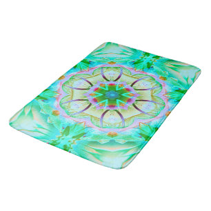 Lichtgroene korrelige textuur, bloemen kaleidoscoo badmat