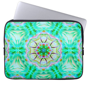 Lichtgroene korrelige textuur, bloemen kaleidoscoo laptop sleeve