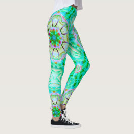 Lichtgroene korrelige textuur, bloemen kaleidoscoo leggings