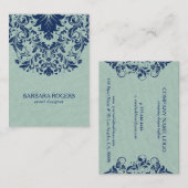 Lichtgroene linen Texture Blue Floral Lace Visitekaartje (Voorkant / Achterkant)