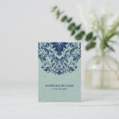 Lichtgroene linen Texture Blue Floral Lace Visitekaartje (Staand voorkant)
