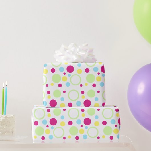 Lichtgroene Magenta Blue Circles Stippen Cadeaupapier (Feestgeschenken)
