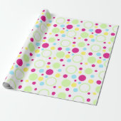 Lichtgroene Magenta Blue Circles Stippen Cadeaupapier (Uitgerold)