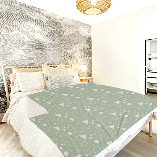 Lichtgroene Memphis Patroon Sherpa Dekbed Deken