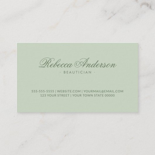 Lichtgroene minimale chic trendy script visitekaartje (Achterkant)