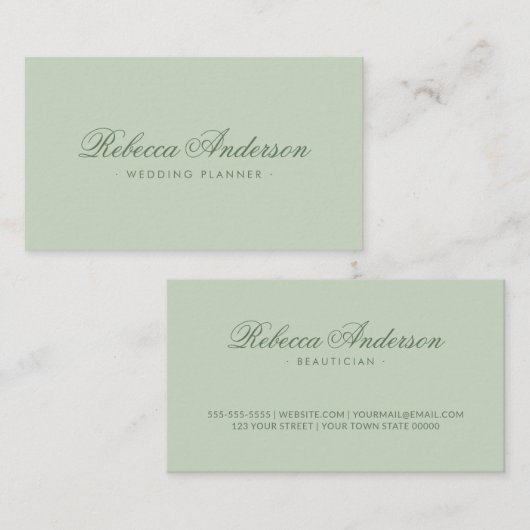 Lichtgroene minimale chic trendy script visitekaartje (Voorkant / Achterkant)