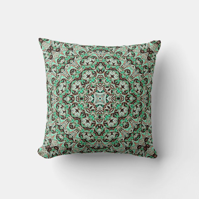 Lichtgroene, mintgroene en bruine mandala. kussen (Voorkant)
