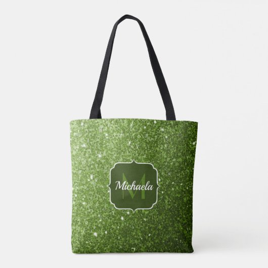 Lichtgroene nepschitterende glinsterende Monogram Tote Bag (Achterkant)