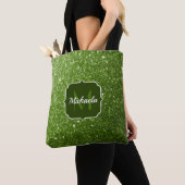 Lichtgroene nepschitterende glinsterende Monogram Tote Bag (Dichtbij)