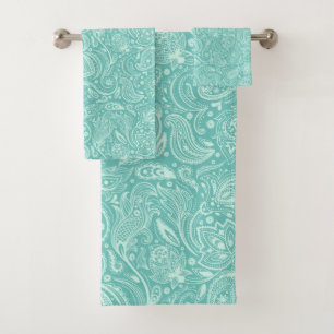Lichtgroene paisley op turquoise achtergrond bad handdoek