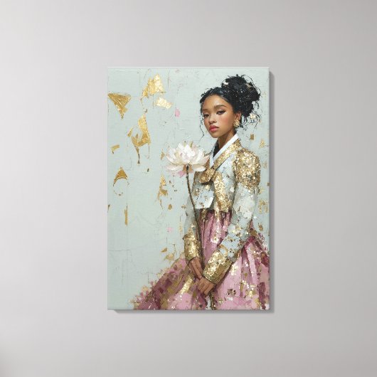 Lichtgroene & Roze Moderne Hanbok Meisje Canvas Pr Afdruk (Voorkant)