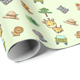 Lichtgroene Safari Verjaardag Cadeaupapier